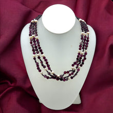 Natural Garnet Button & Pearl Twisted Gemstone Necklace