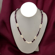 Natural Garnet 6mm Button & Pearl Plain Gemstone Necklace