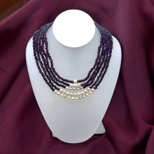Natural Garnet Rondelle Facet Beads & Pearl Multi Layered Gemstone Necklace