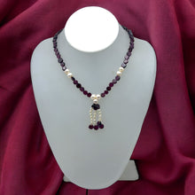 Natural Garnet Button & Pearl Plain Gemstone Necklace
