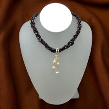 Natural Garnet Chobra & Plain Pearl Twisted Gemstone Necklace