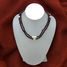 Natural Garnet Tyre & Plain Pearl Duo Strand Gemstone Necklace