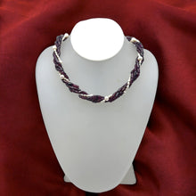 Natural Garnet Tube & Plain Pearl Twisted Gemstone Necklace