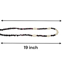 Natural Garnet 6mm Button & Pearl Plain Gemstone Necklace