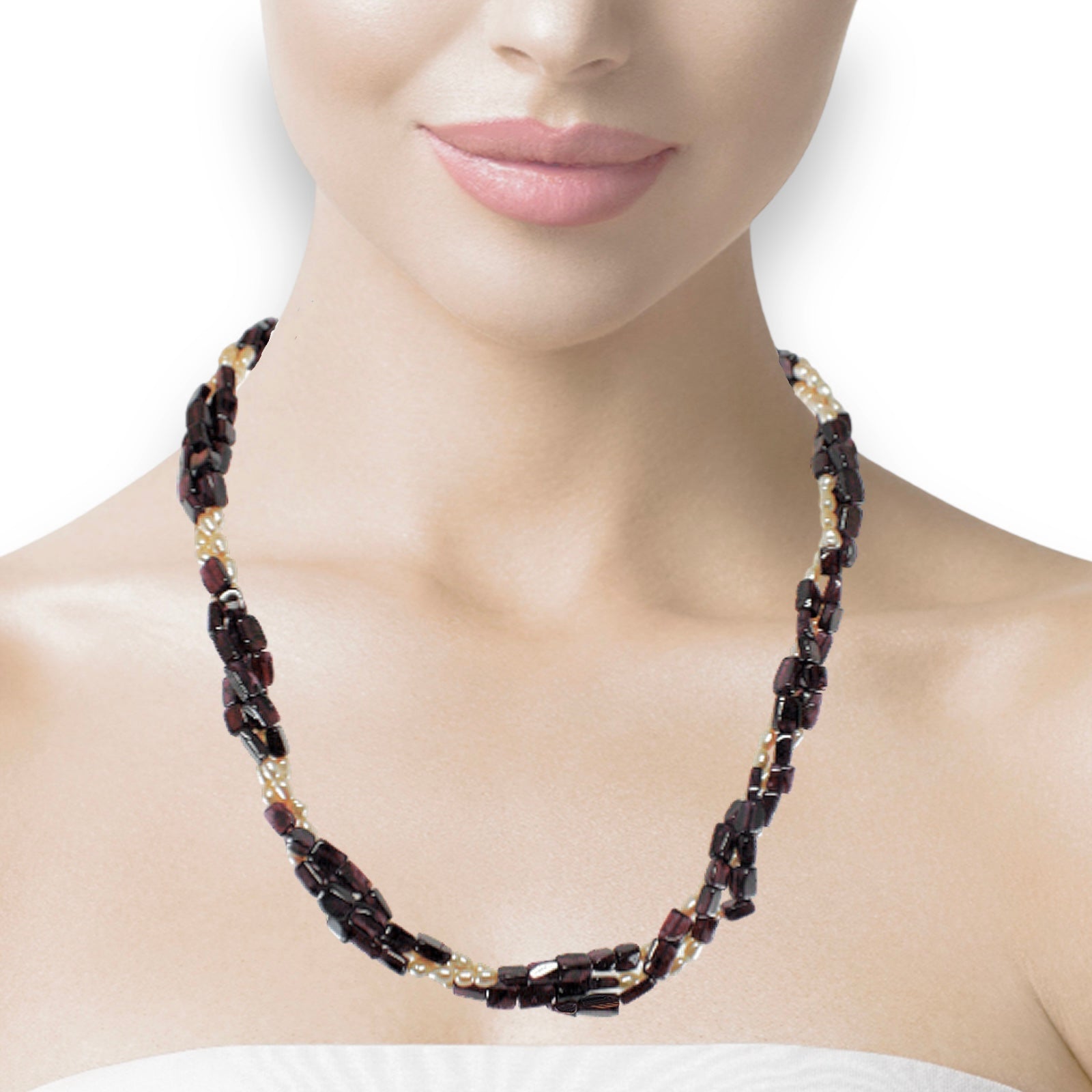 Natural Handmade Necklace 16"-18" Garnet Pearls Birthstone Gem Beads Jewelry
