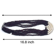 Natural Garnet Rondelle Facet Beads & Pearl Multi Layered Gemstone Necklace