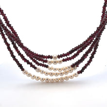 Natural Garnet Rondelle Facet Beads & Pearl Multi Layered Gemstone Necklace