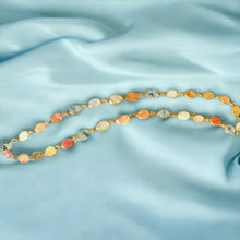 Natural Handmade Station Necklace Semiprecious Gemstone Flat Oval Cut Chain Jewelry