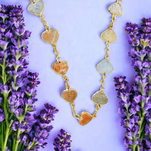 Natural Handmade Gemstone Station Necklace Semiprecious Flat Heart Cut Chain Jewelry