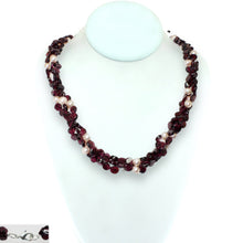 Natural Garnet Button & Pearl Twisted Gemstone Necklace