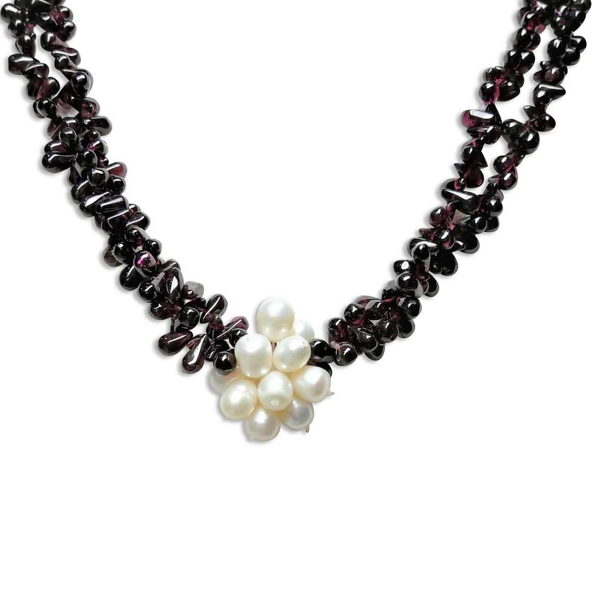 Natural Handmade Necklace 16"-18" Pear Drop Garnet Pearls Gemstone Beads Jewelry
