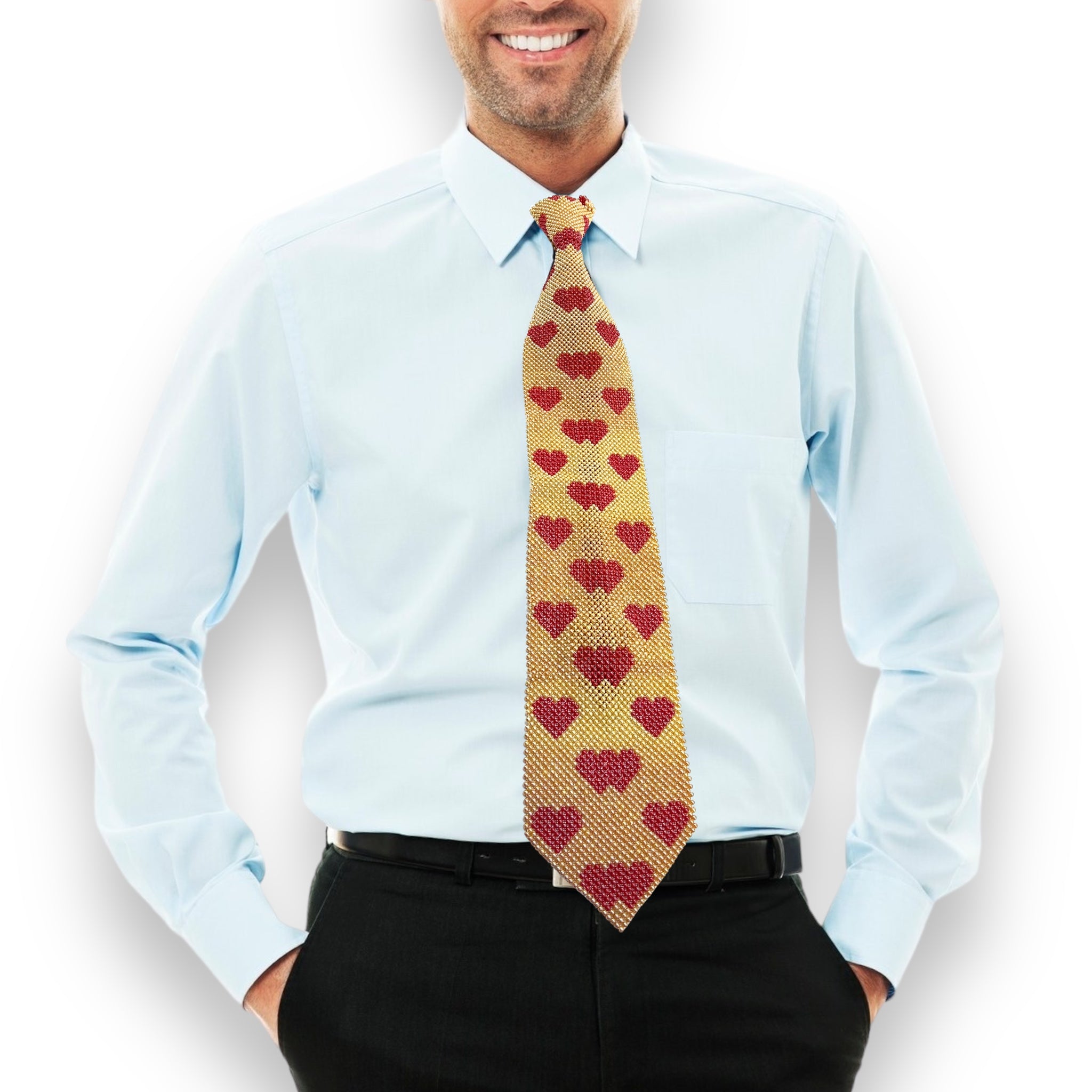 Handcrafted Hearts Pattern Pearl Tie Romantic and Charming