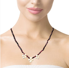 Natural Garnet with Pearl Plain Round Gemstone Necklace