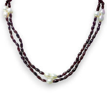 Natural Garnet with Pearl Oval Smooth Gemstone Necklace