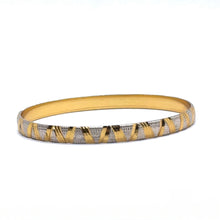 Traditional White Yellow Gold Plated metal 1 Piece Bangle with Engraved Segments and Intricate Geometric Motifs