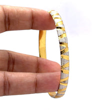 Traditional White Yellow Gold Plated metal 1 Piece Bangle with Engraved Segments and Intricate Geometric Motifs