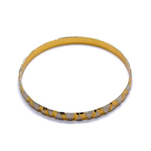 Engraved White Yellow Gold Plated metal 1 Piece Bangle with with Intricate Geometric Patterns