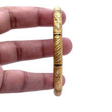 Yellow Gold Plated metal 1 Piece Bangle with Artistic Engraved Segments and Classic Geometric Patterns