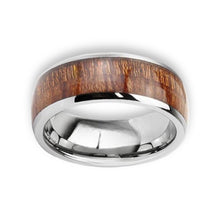 Tungsten Ring Domed Wood Inlay Silver Polished Beveled Edges Band