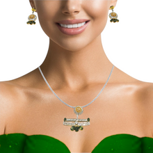 18K Yellow Gold Pendant Earring with Diamond & Green Tourmaline Natural Forest Floral Jewellery Set