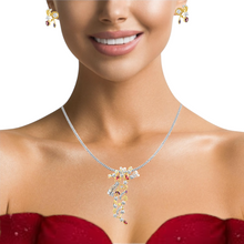 18K Yellow Gold Pendant Earring with Diamond, Rhodolite & Amethyst Natural Floral Branch Design Jewellery Set