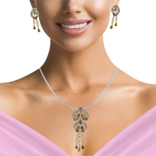 18K Yellow Gold Pendant Earring with Diamond & Multi Tourmaline Natural Gemstone Tassel Elegant Jewellery Set
