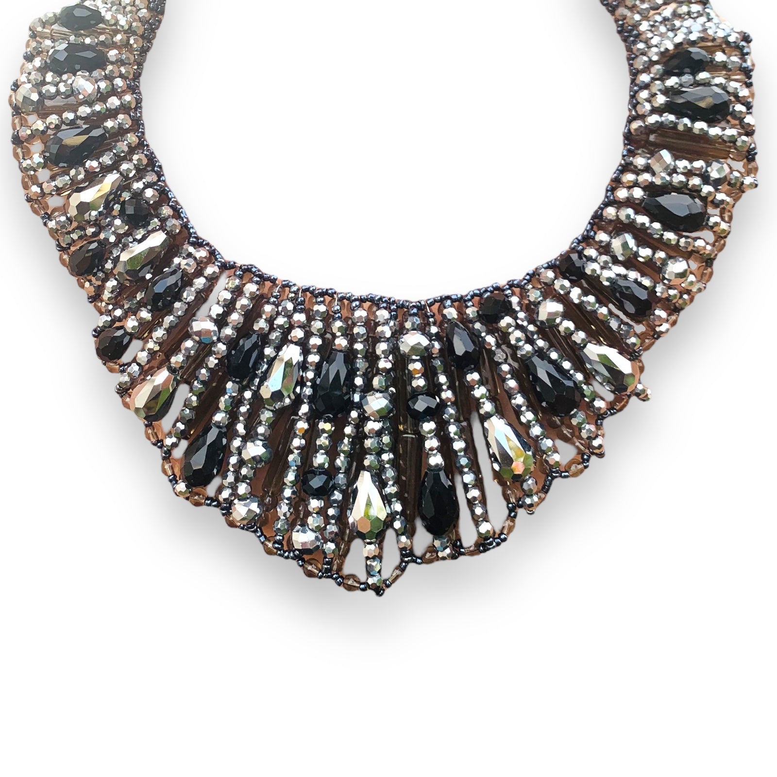 Handmade Neck Wrap 20" Metallic Chic Onyx Hematite Beads Collar Choker Necklace