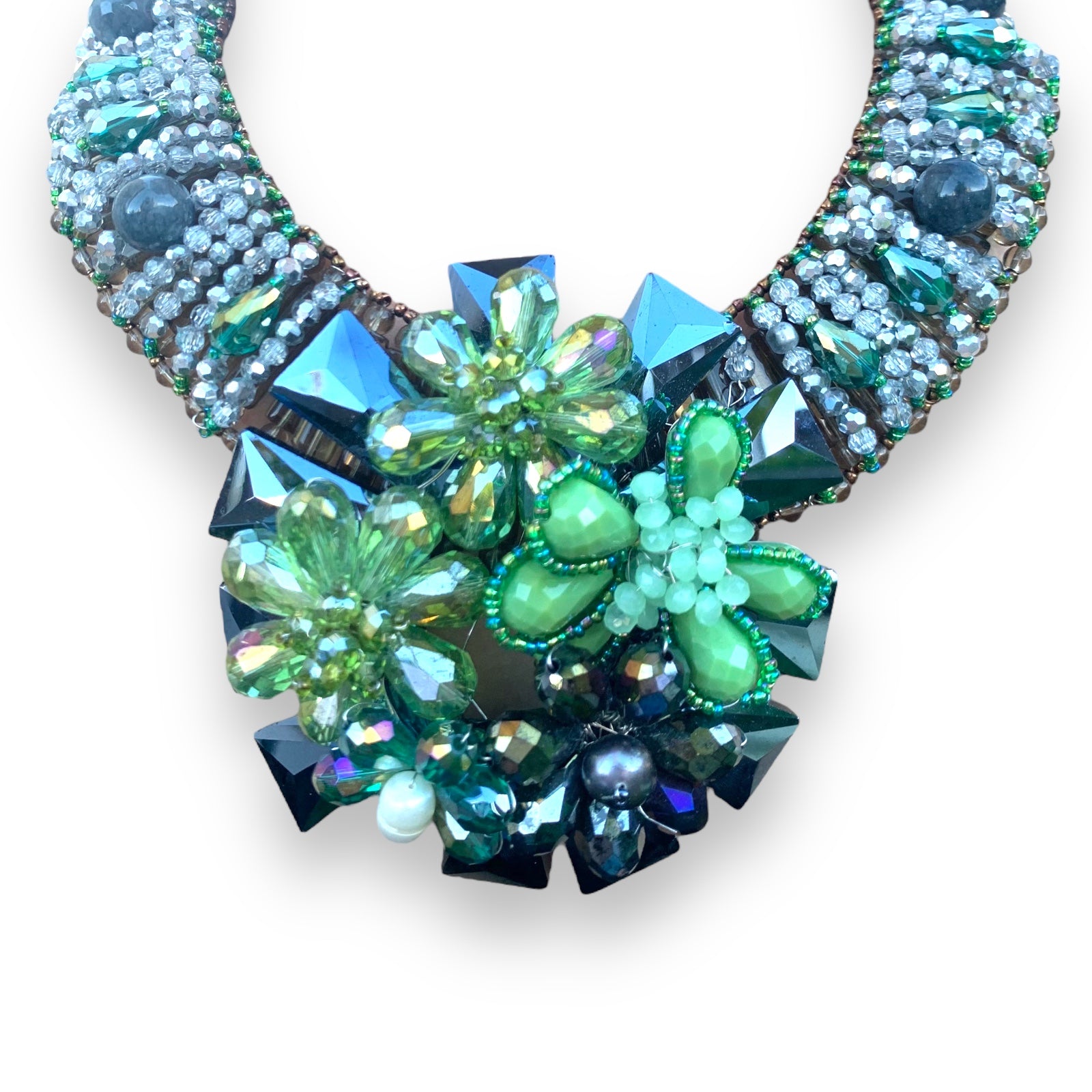 Handmade Designer Necklace 20" Circular Green Pendant Choker Party Wear