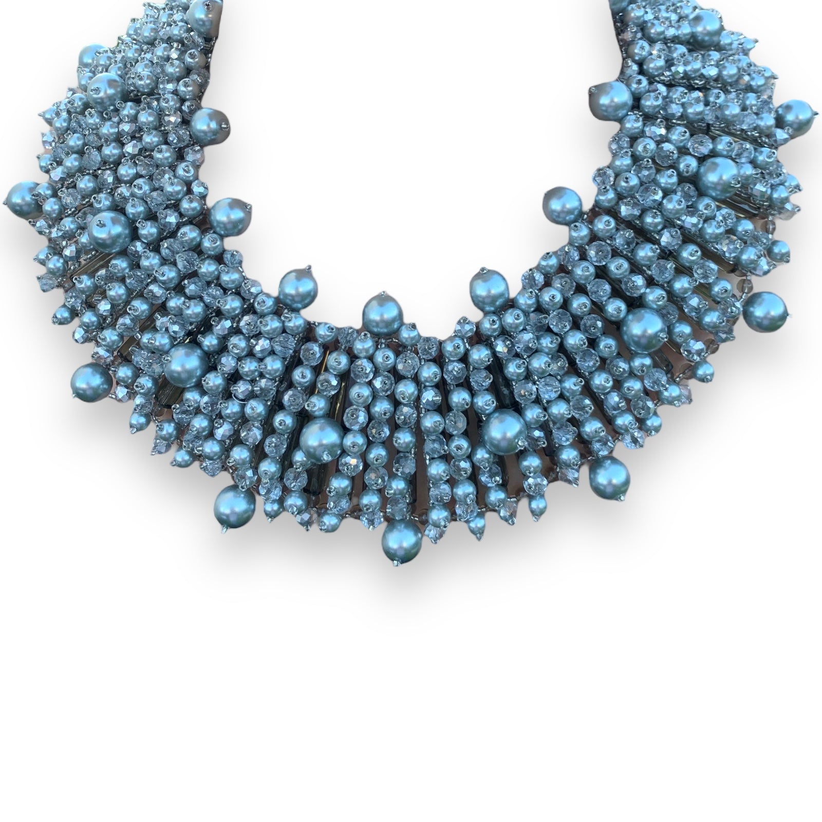 Handmade Necklace 20" Unique Freshwater Pearls & Beads Voguish Bib Choker Neckwear