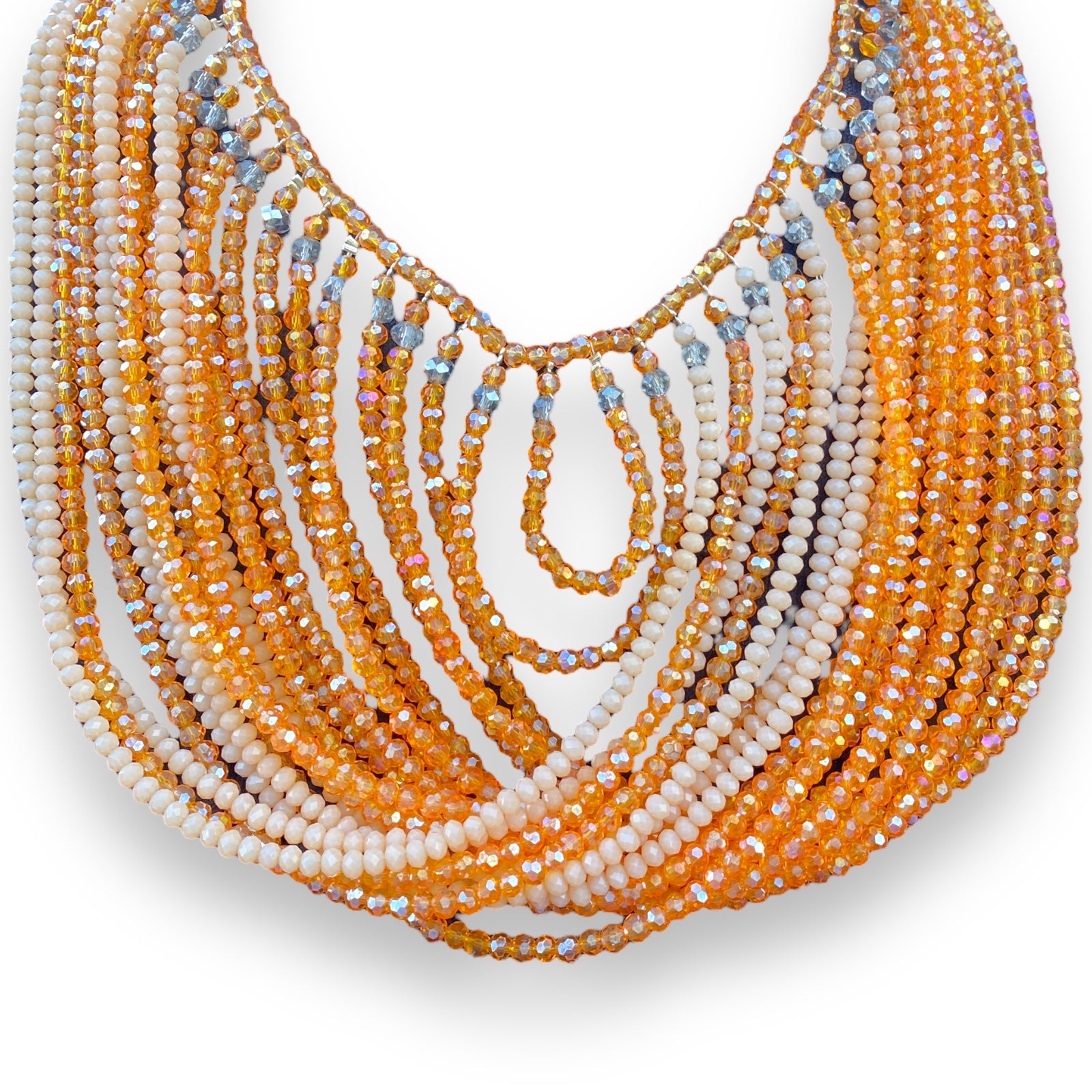 Handmade Waterfall Necklace 19" Orange Layered Beads Jewelry