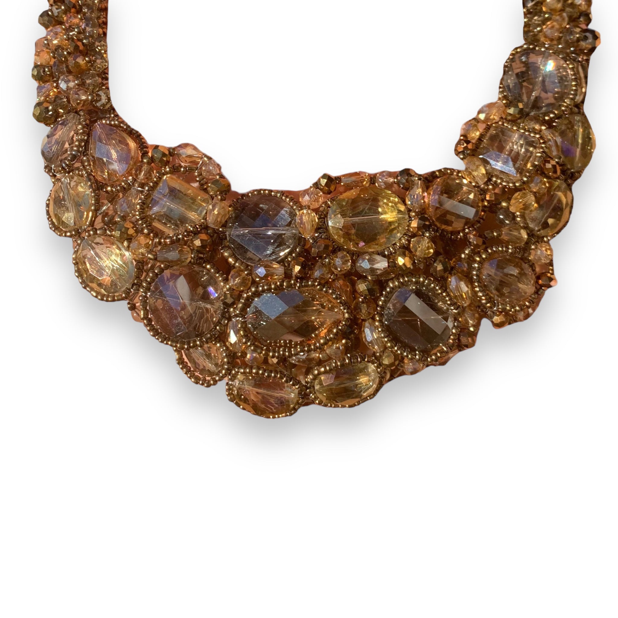 Handmade Bib Choker Smoky 20" Unique Bezel Set Beads Necklace