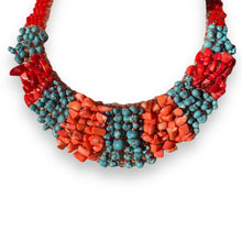 Handmade Bib Choker Ombre Blue Turquoise & Coral Colored Unique Necklace