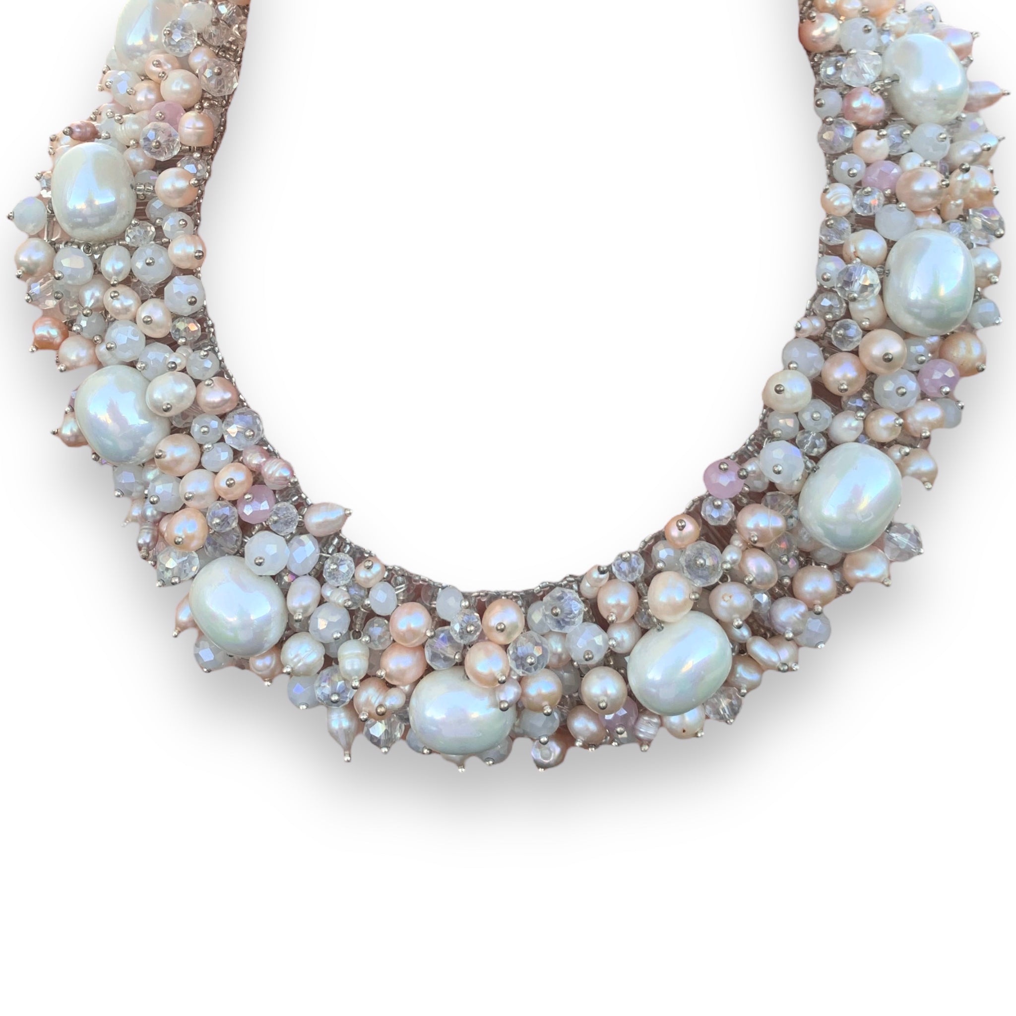 Handmade Necklace 20" Bridal Luxury Freshwater Pearls Multi Color Bib Choker