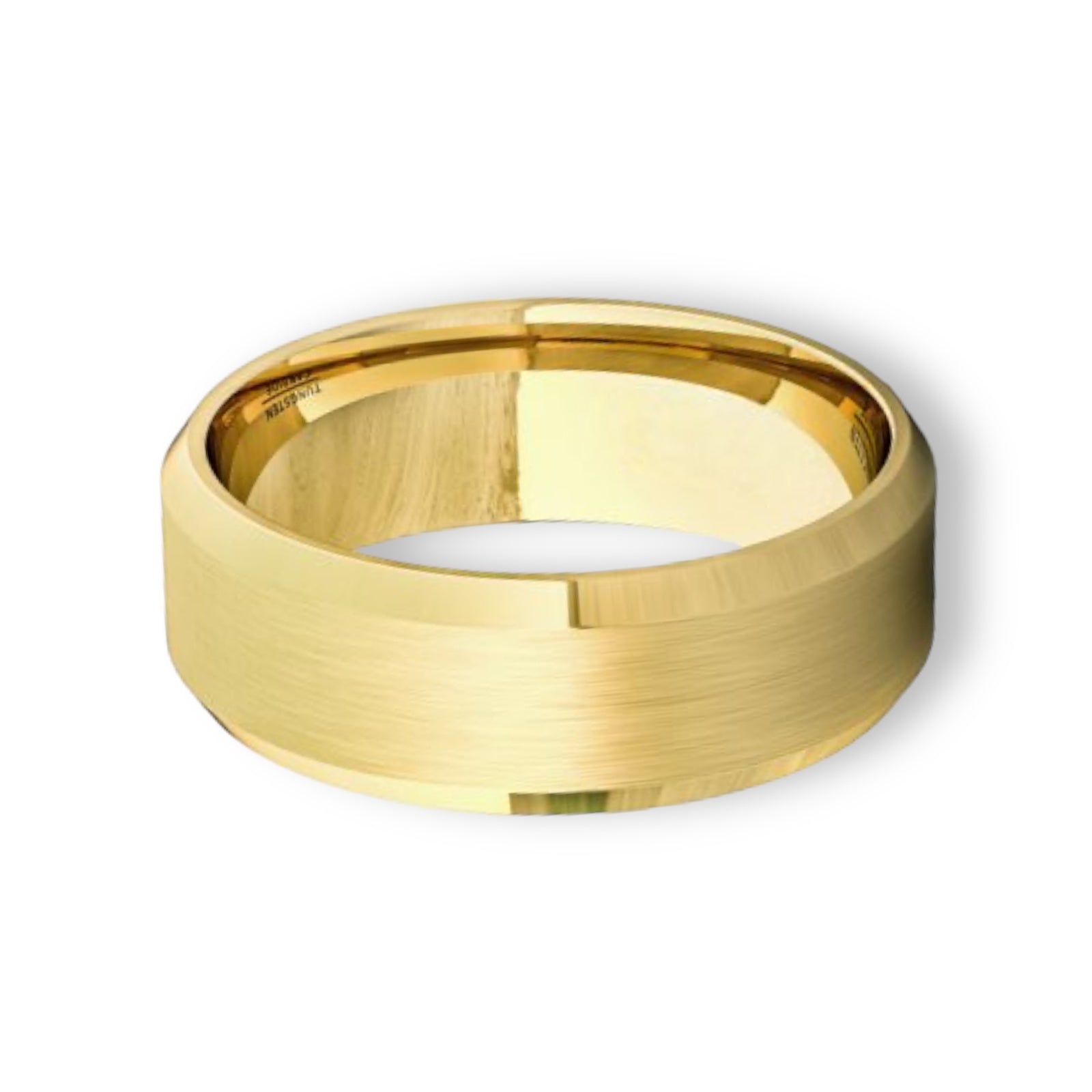Tungsten Ring Yellow Gold Plated Brushed Beveled Edges Band