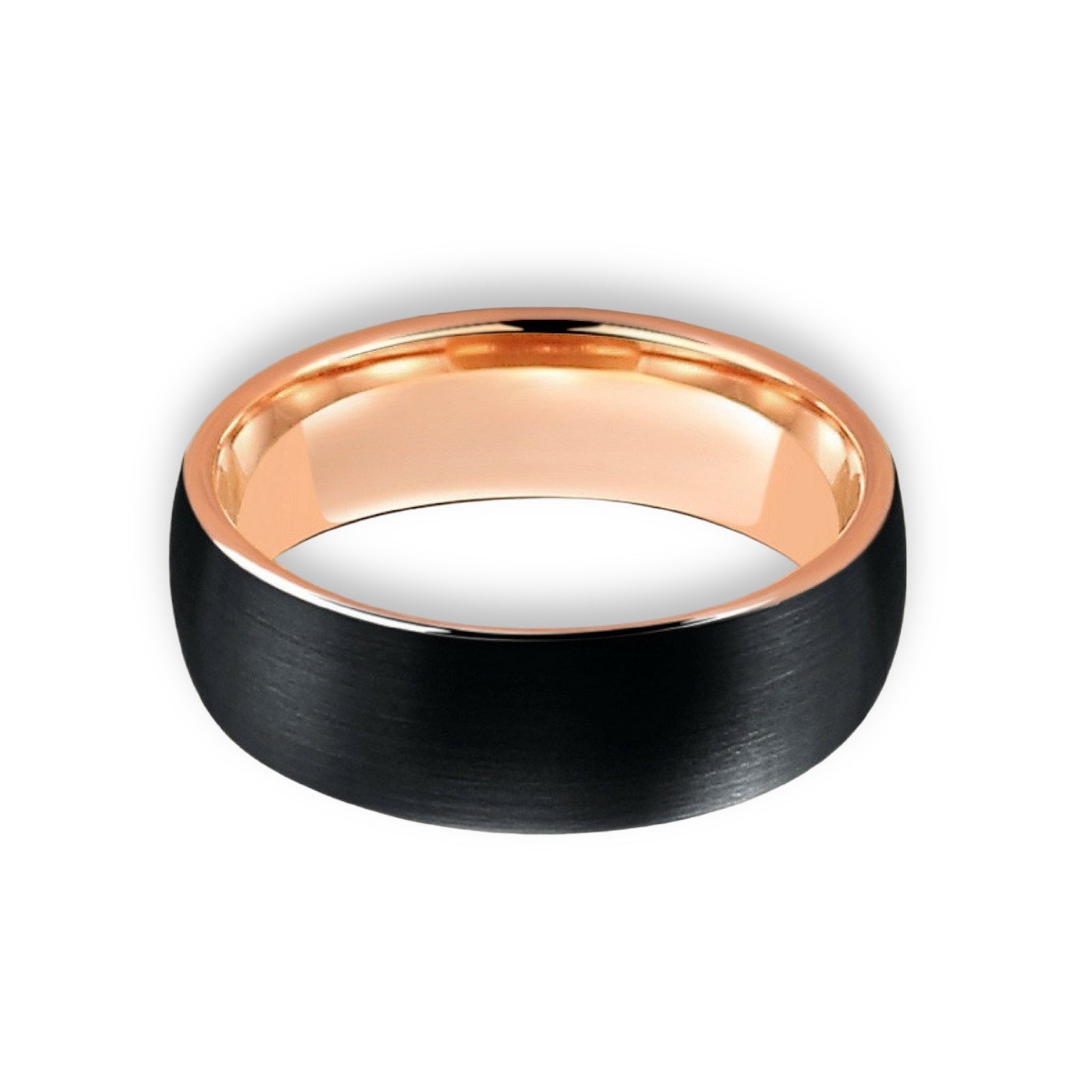 Tungsten Ring Brushed Matte Finish With Inside Rose Gold Dome Edge Band