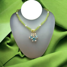 Natural Peridot with Blue Topaz Drops & Pearl Gemstone Necklace