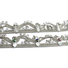 Traditional Multi-Layered German Silver Sound Bell Payal Anklet Set with Colorful Hearts and Engraved Motifs