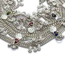 Traditional Multi-Layered German Silver Sound Bell Payal Anklet Set with Colorful Hearts and Engraved Motifs