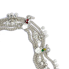 Traditional Multi-Layered German Silver Sound Bell Payal Anklet Set with Colorful Hearts and Engraved Motifs