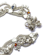 Traditional Multi-Layered German Silver Sound Bell Payal Anklet Set with Colorful Hearts and Engraved Motifs