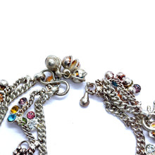 Multi Layered German Silver Anklet Pair with Colorful Stones and Sound Charms