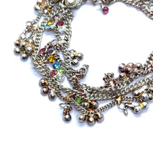 Multi Layered German Silver Anklet Pair with Colorful Stones and Sound Charms