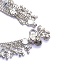 Traditional Multi Layered German Silver Payal Pair with Heart Motif and Anklet Bells