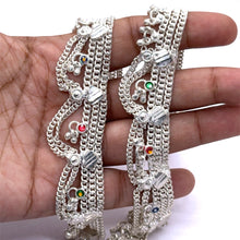 Traditional Multi Layered German Silver Payal Pair with Heart Motif and Anklet Bells