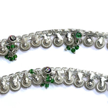Unique Bohemian Style German Silver Pair with Green Beads Charm Anklet Jewelry