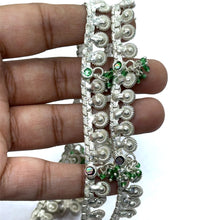 Unique Bohemian Style German Silver Pair with Green Beads Charm Anklet Jewelry