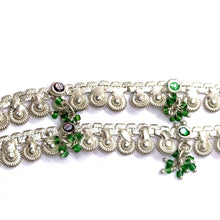 Unique Bohemian Style German Silver Pair with Green Beads Charm Anklet Jewelry