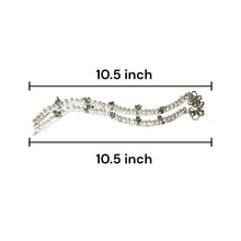 Unique Bohemian Style German Silver Pair with Green Beads Charm Anklet Jewelry