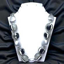 Bold Artisan Beaded Necklace in Simulated Monochrome Agate – Handmade Contemporary Statement Jewelry
