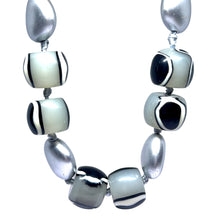 Bold Artisan Beaded Necklace in Simulated Monochrome Agate – Handmade Contemporary Statement Jewelry